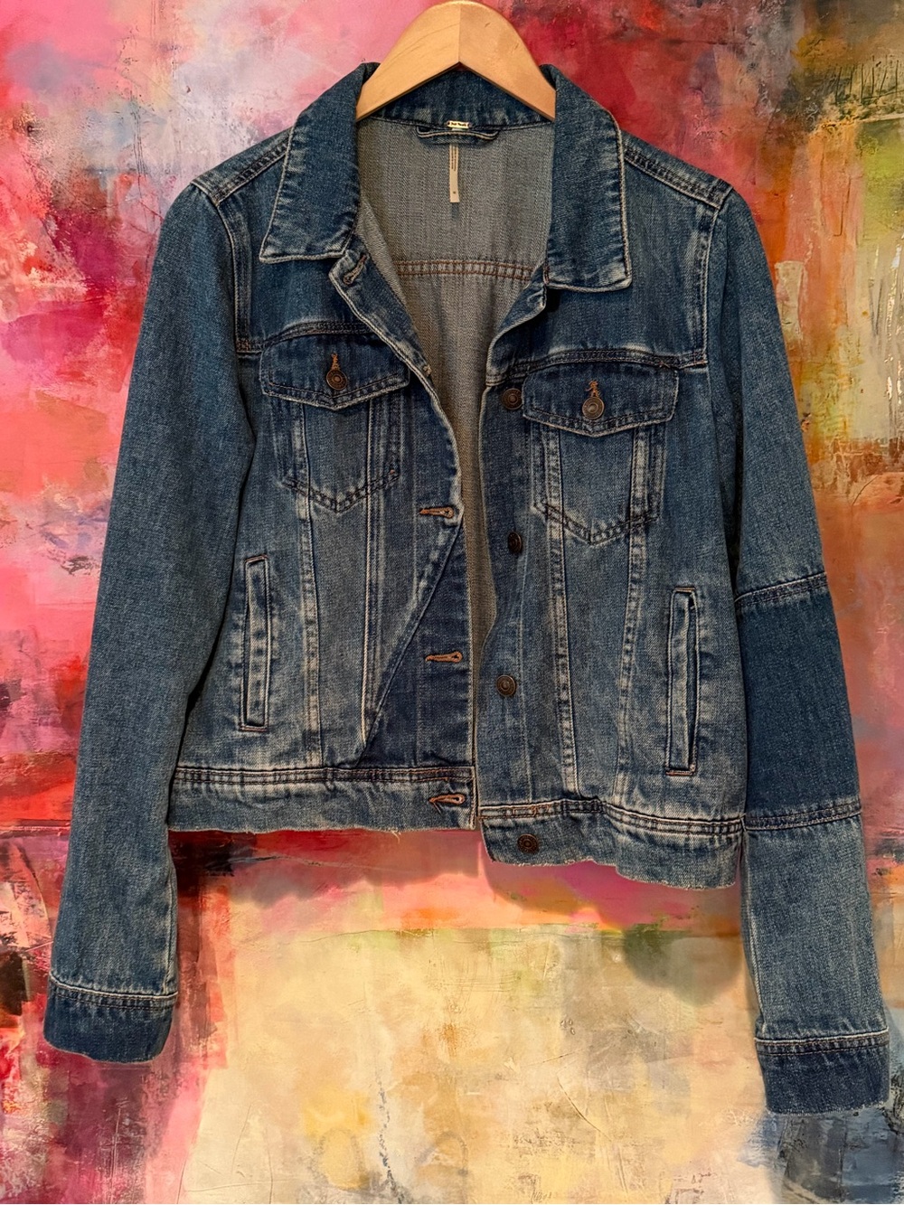 Free People Distressed Blue Denim Jacket